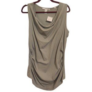 NWT MNG by Mango Olive/Light Green Sleeveless Ruched Side Cowl Neck Tank